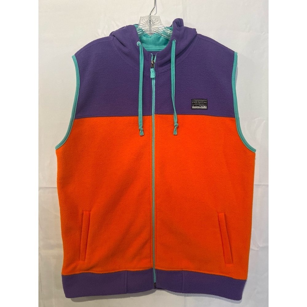 Free Nature Vest Men’s Large Multicolor Fleece Hooded Full Zip Pockets - Picture 2 of 12